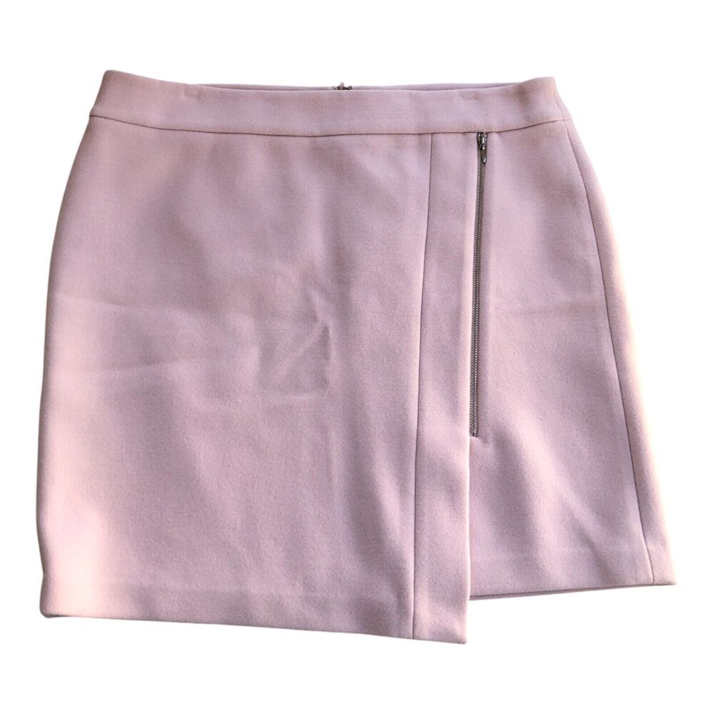 White House Black Market Light Pink Asymmetrical Zip Lined‎ Mini Skirt NWT Sz 12